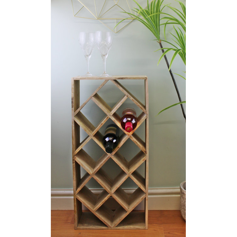 Ebern Designs Dami 10 Bottle Solid Wood Floor Wine Bottle Rack in Brown